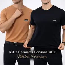 Kit 2 Camiseta Malha Peruana Algodão com Elastano Pima Premium Confortável Durável