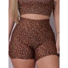 Short Feminino Animal Print Onça Onçinha Cintura Alta Fitness Sem Transparência para Academia Treino
