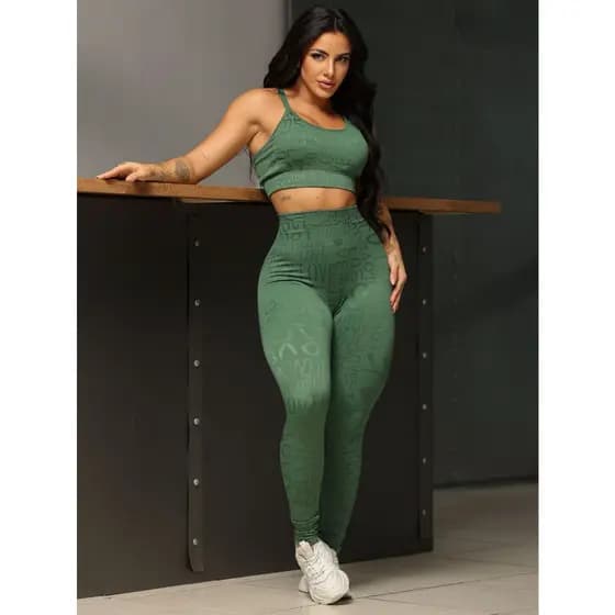Conjunto de Calça Legging Levanta  Bumbum Com Top Detalhe Costas Feminina Costura Reforçada Academia
