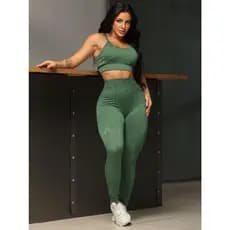 Conjunto de Calça Legging Levanta  Bumbum Com Top Detalhe Costas Feminina Costura Reforçada Academia