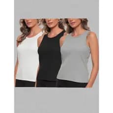 Kit 3 Peca Verão 3 Pacote Rib-tricotado Tanque De Base Ajuste Slim Fit