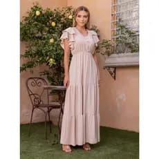 VESTIDO LONGA MODA FEMININAS LISA MANGA BABADO