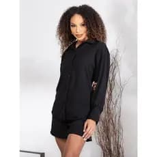CONJUNTO DE DUAS PECA MODA FEMININAS ALFAIATARIA TOP BABADO COM SHORT COM LATEX ATRAS