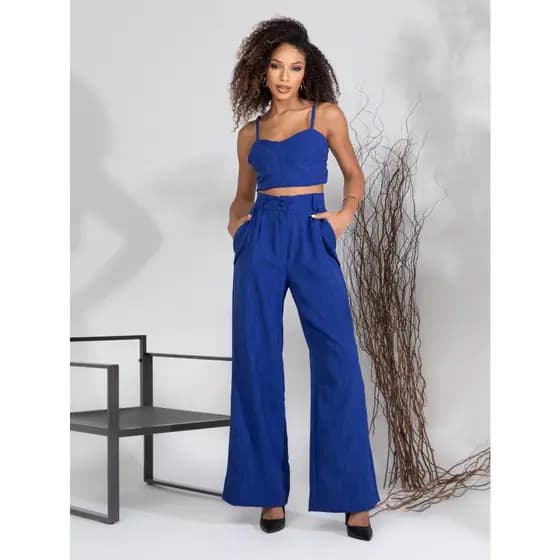 Conjunto Linhao Confortável Cropped e Calça Pantalona Moda Feminina Verão NH1114