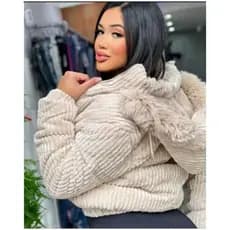 Jaqueta Puffer Feminina Peluciada, Jaqueta Veludo Feminina