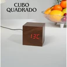 Relógio Despertador Digital Led Mesa 6,5x6,5x6,5cm Cubo Madeira JH