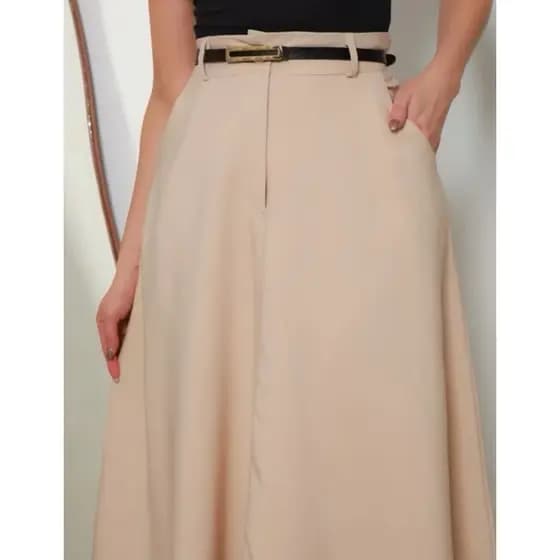 Saia rodada Longa Feminina Alfaiataria Moda Evangélica Casual Básica Inverno Cintura Alta Elegante Tendência