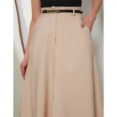 Saia rodada Longa Feminina Alfaiataria Moda Evangélica Casual Básica Inverno Cintura Alta Elegante Tendência
