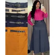 Saia Longa Alfaiataria Fit e Flare Feminina Moda Evangélica Cintura Alta Fenda Fechada