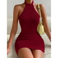 Vestido Feminino Costas Nuas Gola Cabestro Slim Fit