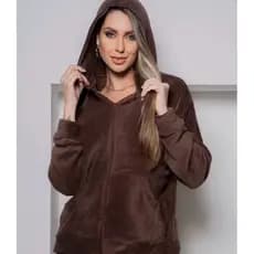JAQUETA FEMININA DE FRIO COM CAPUZ E ZÍPER CASACO PELINHOS BLUSÃO INVERNO BLUSA
