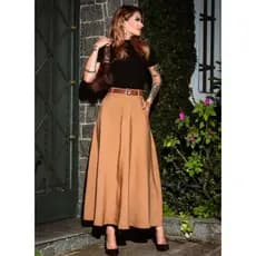 Saia Longa Rodada Feminina Alfaiataria Moda Evangélica Casual Básica Inverno Cintura Alta Elegante Tendência