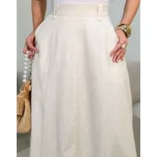 Saia Longa em Linho Natural Feminina Moda Evangélica Cintura Alta Moda Cristã com forro Casual Básica