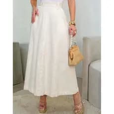Saia Longa em Linho Natural Feminina Moda Evangélica Cintura Alta Moda Cristã com forro Casual Básica