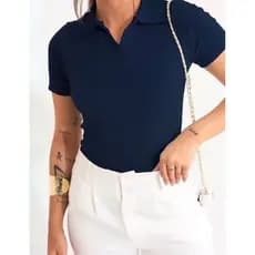 BLUSA GOLA POLO MODA FEMININA BÁSICO CASUAL SOCIAL TRABALHO RIBANA ALGODÃO MANGUINHA VERÃO DIA A DIA ELEGANTE