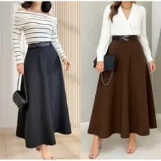 SAIA RODADA LONGA FEMININA ALFAIATARIA MODA EVANGÉLICA CASUAL BÁSICA INVERNO CINTURA ALTA ELEGANTE TENDÊNCIA