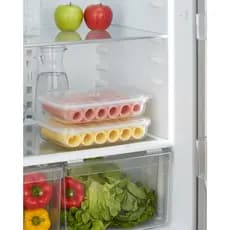 Kit 2 Porta Frios Hermético Empilhável Tampa Presunto Queijo Válvula Tira AR Bandeja separa liquido