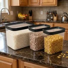 Kit 3 Potes Organizadores Herméticos para Mantimentos  Arroz Feijão Macarrão Café Açucar