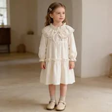 Meninas vestido de renda francesa primavera outono novo estilo crianças grande lapela manga longa menina vestido de prin