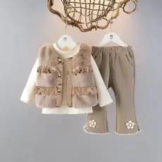 Meninas terno colete peludo terno de três peças novo estilo bebê roupas da moda terno outono inverno crianças moda prima