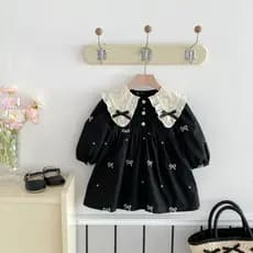 Meninas vestido versão coreana primavera outono manga comprida Bowknot bordado bebê menina crianças vestido de princesa
