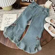 Crianças 2026 outono Casual moda meninas Bowknot bordado Denim queimado calças bebê menina moda calças na moda