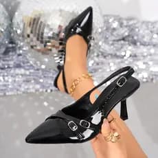 Moda Plus Size feminino dedo do pé apontado salto alto 2026 novo estilo alça traseira leopardo impressão toe-coberto san