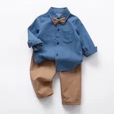 Menino terno outono roupas infantis de manga comprida vestido de cavalheiro de um ano primavera outono camisa menino beb