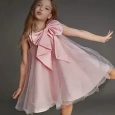 Novo estilo europeu americano venda quente meninas cor sólida grande arco aniversário jantar desempenho vestido elegante