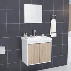 Kit Armario para Banheiro 50cm com Cuba Pia e Espelheira - Bergamo