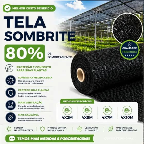 Tela Sombrite Sombreamento 80% Para Horta Jardim Viveiro Estufa Orquidário Pergolado Piscina Decoração