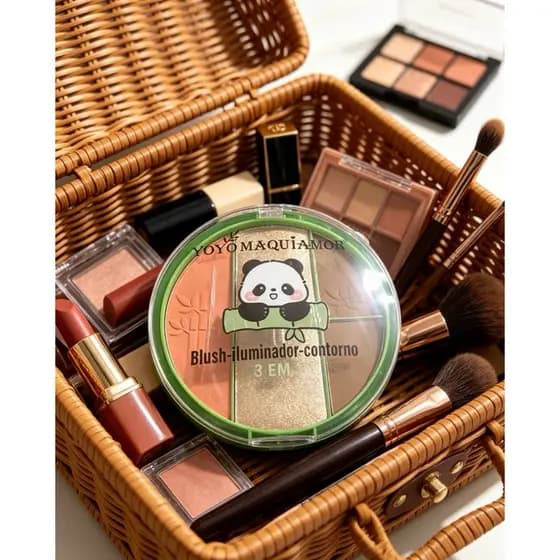 Paleta Blush Iluminador YOYOMAQUIAMOR 3 em 1Panda!