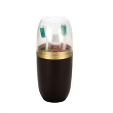 Porta-Escova e Pasta Organizador para Pia de Banheiro com Tampa Transparente 500Ml Preto/Dourado fosco