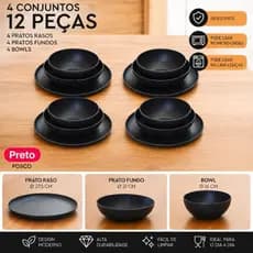 Kit 12 Peças para Mesa Helsim Colours – Pratos Rasos, Fundos e Bowls Coloridos