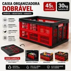 Caixa Organizadora Articulada Dobrável Grande–Plástico Reforçado Portátil Multiuso 45 Litros