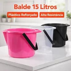 Balde 15 Litros Reforçado Plástico Resistente Multiuso Limpeza Casa Lavanderia Cores Lisas