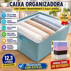 Caixa Organizadora 12,3L Helsim com Tampa Transparente – Ideal para Roupas, Brinquedos e Closet