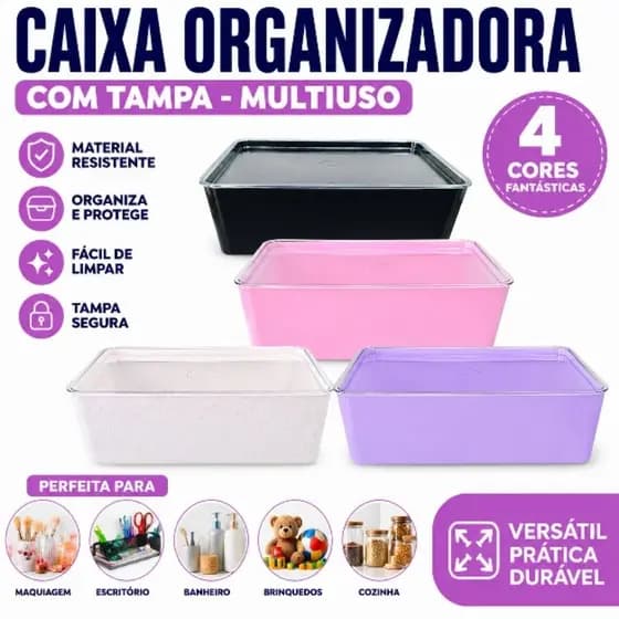 Caixa Organizadora ComTampa Multiuso  Plástica Banheiro Escritório