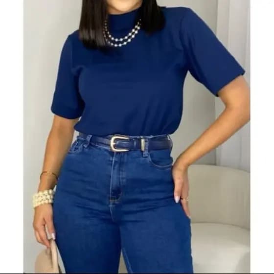 Tshirt Com Gola Ribana 100% Algodão Estilosa
