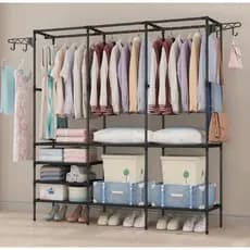 Arara De Roupa Com Sapateira Cabideiro De Chão Rack Organizador Multiuso Aço Inox