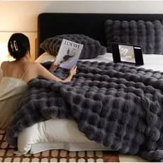 Cobertor de Pele De Luxo Aconchegante Coelho Lança Sofá Cobertura Cama