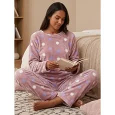 Pijama Feminino de Frio Longo Plush Poá Rosa – Super Macio