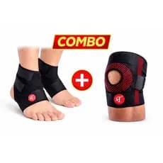 Kit Ortopédico Joelheira + Tornozeleira Ajustáveis | Suporte Joelho e Tornozelo Compressão Anti Dor Academia Corrida