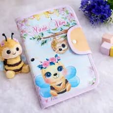 Porta Caderneta de Vacinação Personalizado Abelhinha Cute Organizador de Documentos do Bebê