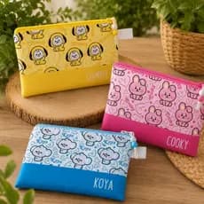 Kit 3 Necessaires BT21 BTS - Chimmy Cooky Koya - Slim 18x13 - Material Resistente + Estampa Viva
