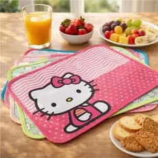 Kit com 5 Peças Jogo Americano Infantil Rosa  Impermeável Mesa Posta Escolar Impermeável