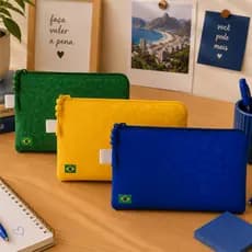 Necessaire Slim Brasil Azul Personalizada 18x13cm | Estampa Exclusiva Bandeira do Brasil