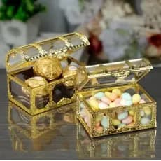 Kit 12 a 60 Lembrancinhas Mini Baú Dourado Enfeite Para Festa Acrílico
