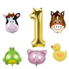 Kit 5 Balões Fazendinha Animais + Número 40cm Vários Números Dourado Decoração Fazendinha