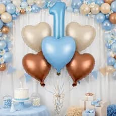 Kit 6 Balões Metalizados Número Azul Bebe Coração Festa Aniversario Decoração
